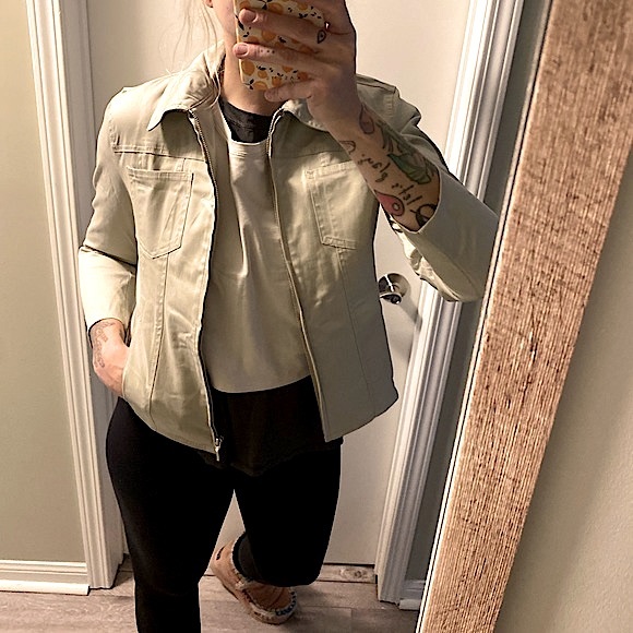 JONES & CO (NWOT) • Tan Lightweight Thin Zip-Up Cotton Jacket Coat • Size Small - Picture 3 of 16